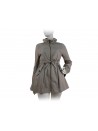 Woman jacket Duster with drawstring waist, high collar with curling