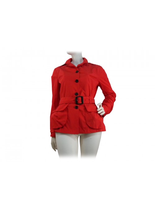 Single-breasted women's jacket with straps, waist belt with adjustable buckle Single-breasted women's jacket with straps, waist belt with adjustable buckle