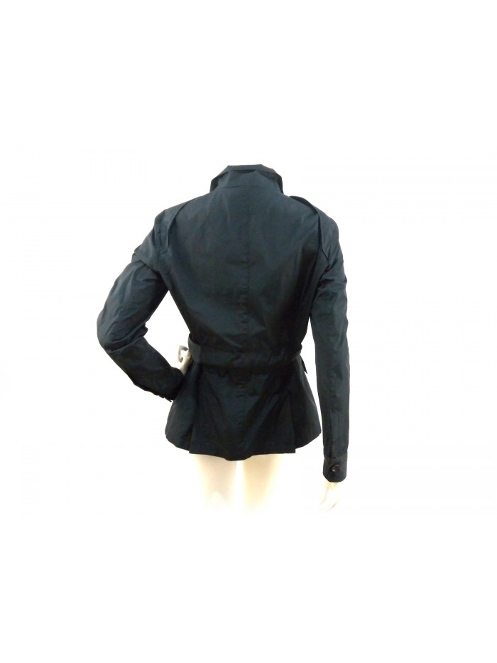Single-breasted women's jacket with straps, waist belt with adjustable buckle