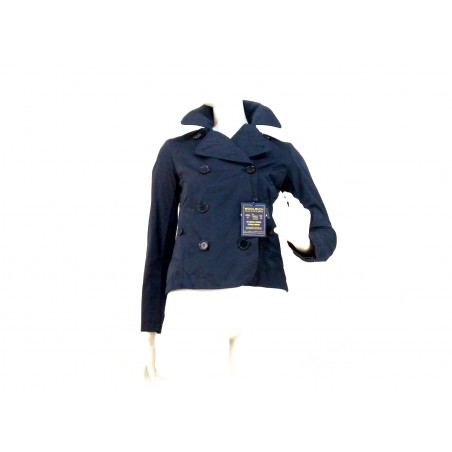 Short double breasted jacket with rear martingale. Short double breasted jacket with rear martingale.