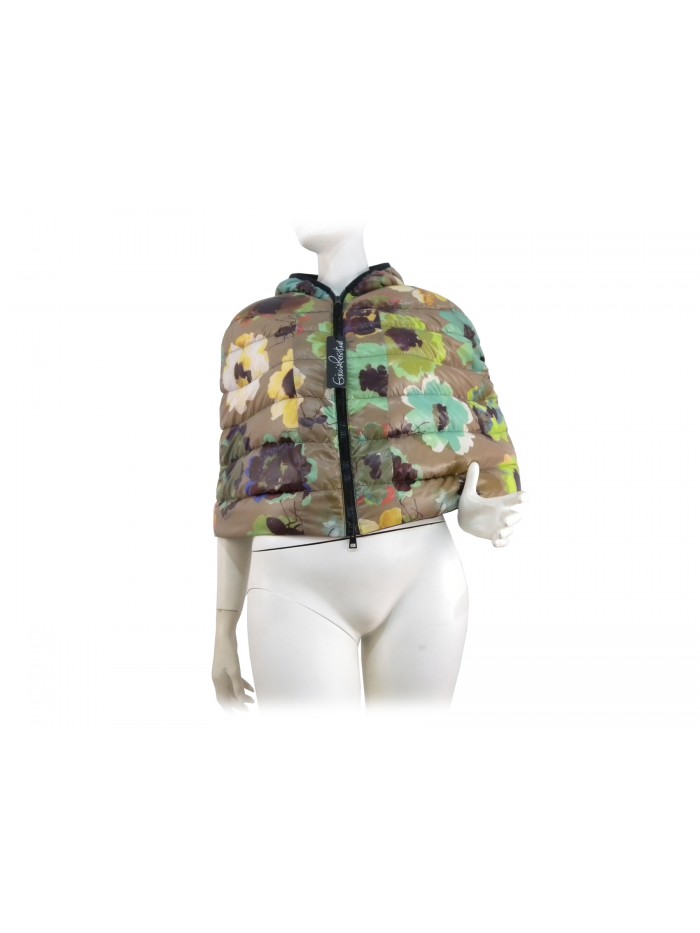 Jacket Woman cape down jacket with hood, zip closure.