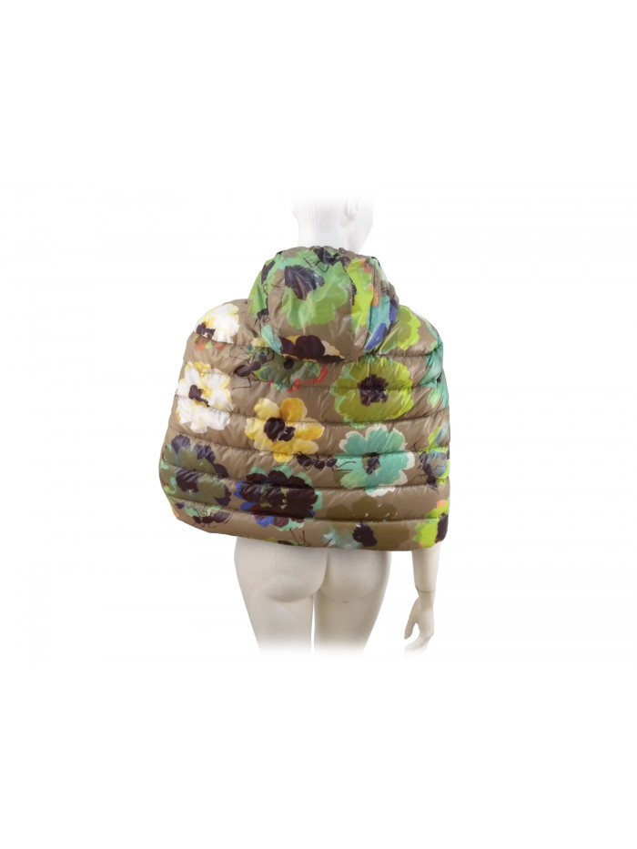 Jacket Woman cape down jacket with hood, zip closure.
