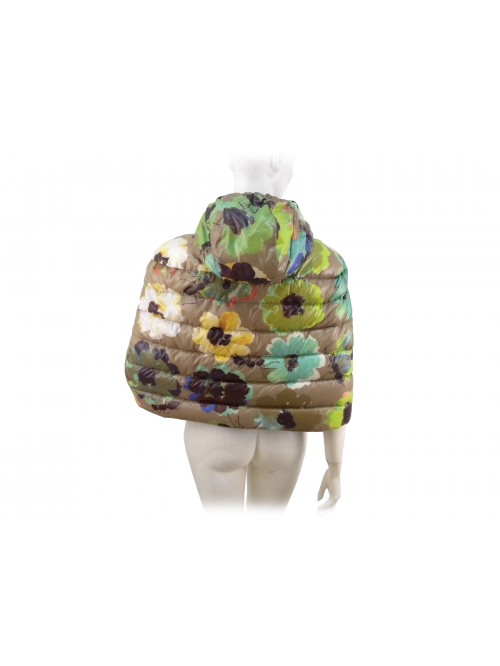 Jacket Woman cape down jacket with hood, zip closure.
