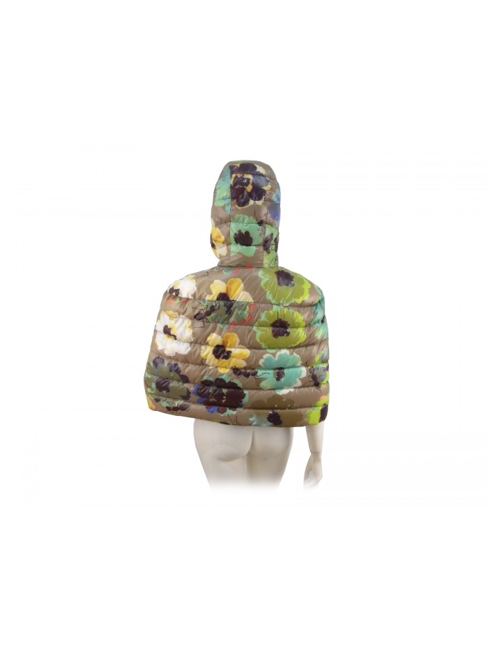 Giacca Donna mantella piumino con cappuccio, chiusura con zip.