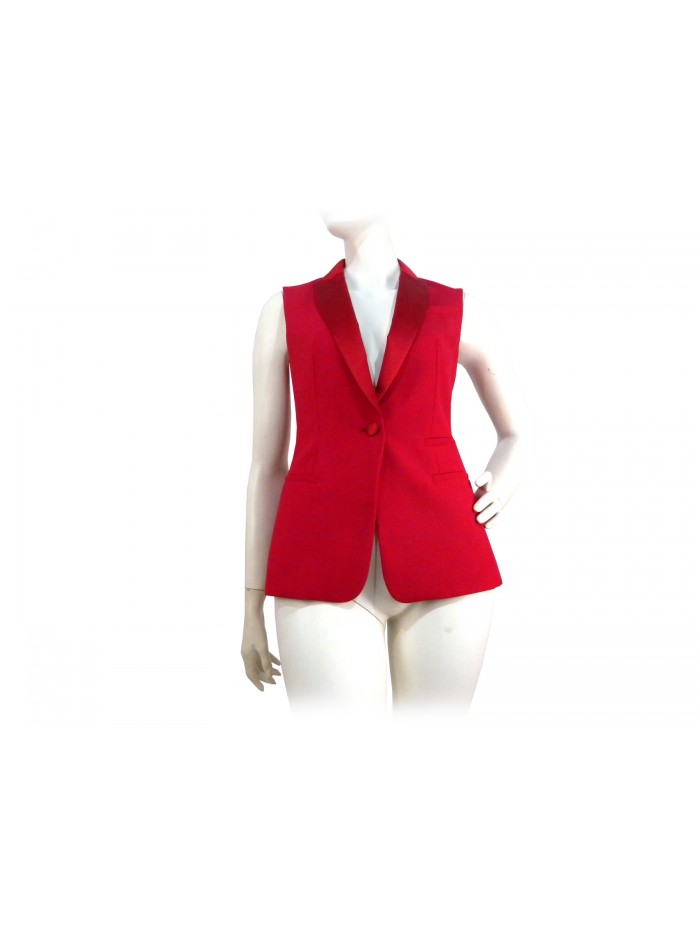 Elysia woman vest with shiny satin tufted lapels, 3 pockets. Elysia woman vest with shiny satin tufted lapels, 3 pockets.