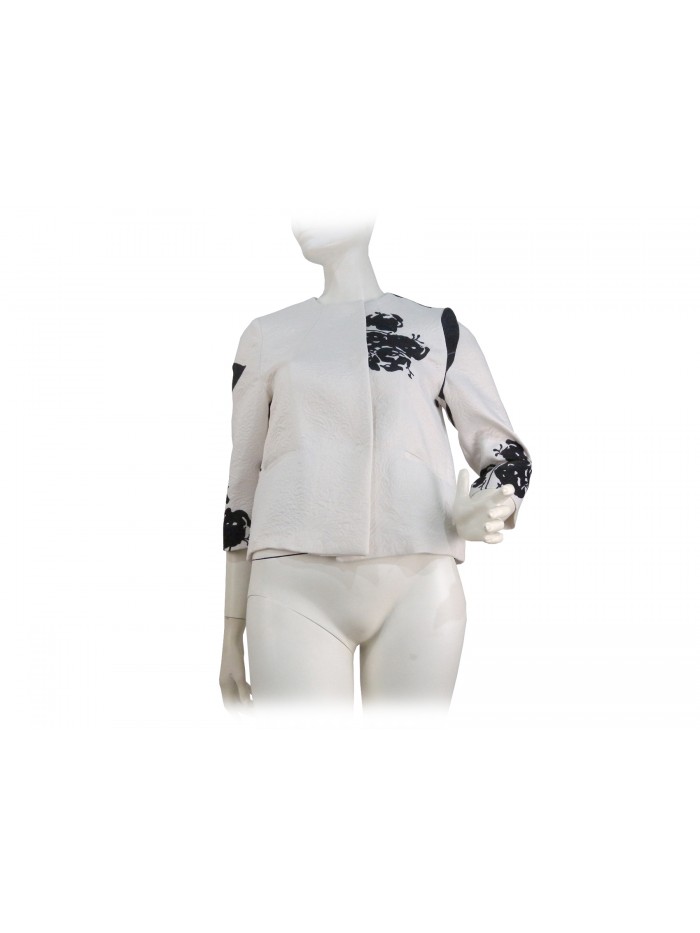 Giacca Donna corta, collo a giro, tessuto damascato effetto rilievo
