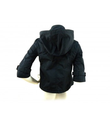 Short women's jacket with 3/4 sleeve buttons with adjustable belt and removable hood. 2