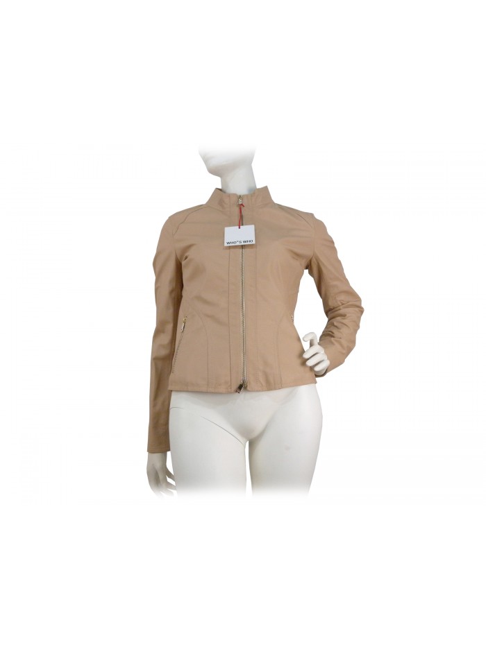 Slim Grid model woman jacket, pistachio collar, zip closure Slim Grid model woman jacket, pistachio collar, zip closure