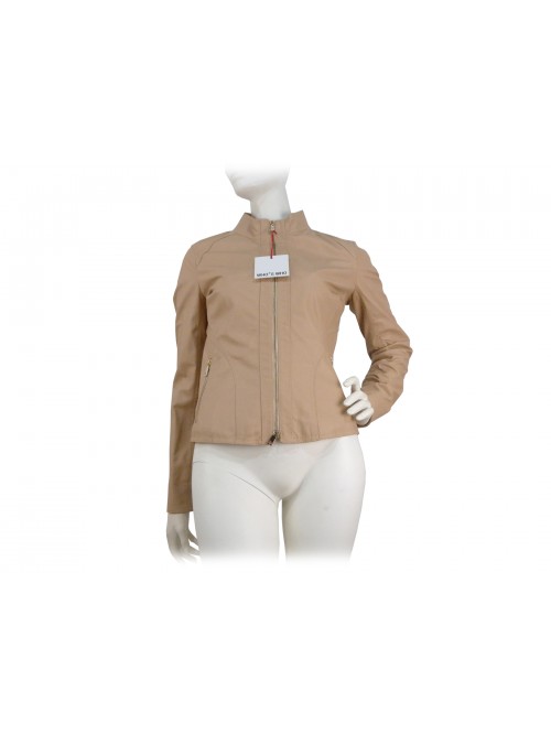 Slim Grid model woman jacket, pistachio collar, zip closure Slim Grid model woman jacket, pistachio collar, zip closure