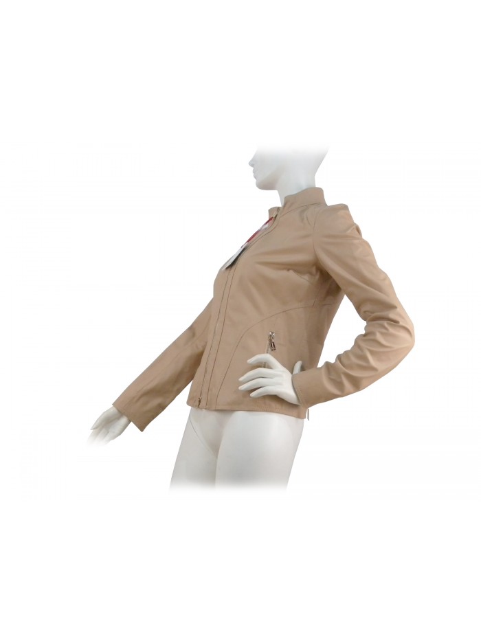 Slim Grid model woman jacket, pistachio collar, zip closure