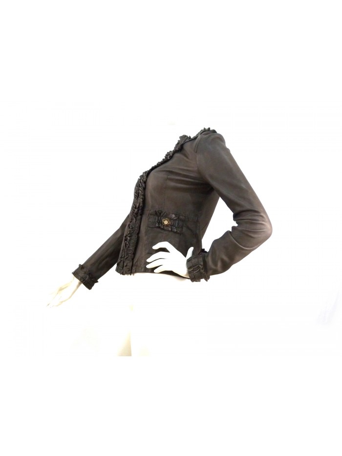 Women's jacket lined chanel, leather curl along the edges