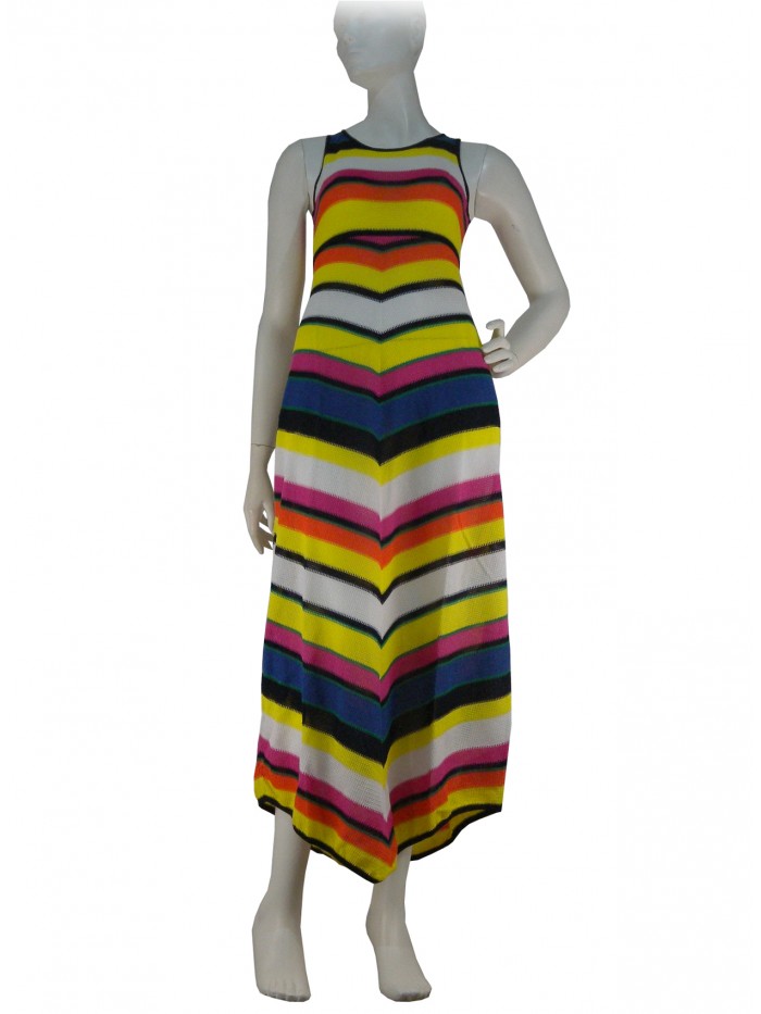 Sleeveless woman dress, colored stripes of various thicknesses Sleeveless woman dress, colored stripes of various thicknesses