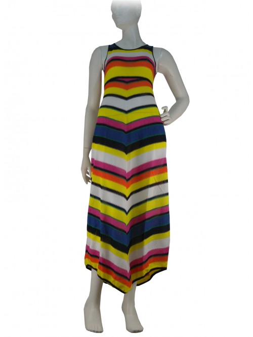 Sleeveless woman dress, colored stripes of various thicknesses Sleeveless woman dress, colored stripes of various thicknesses