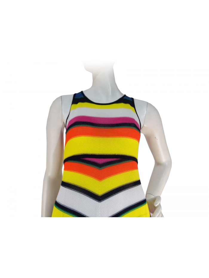 Sleeveless woman dress, colored stripes of various thicknesses