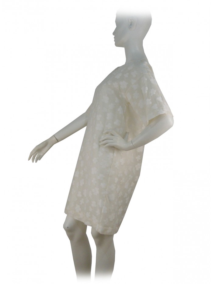 Vestito Donna mezza manica, fantasia con fiori 3D su tinta