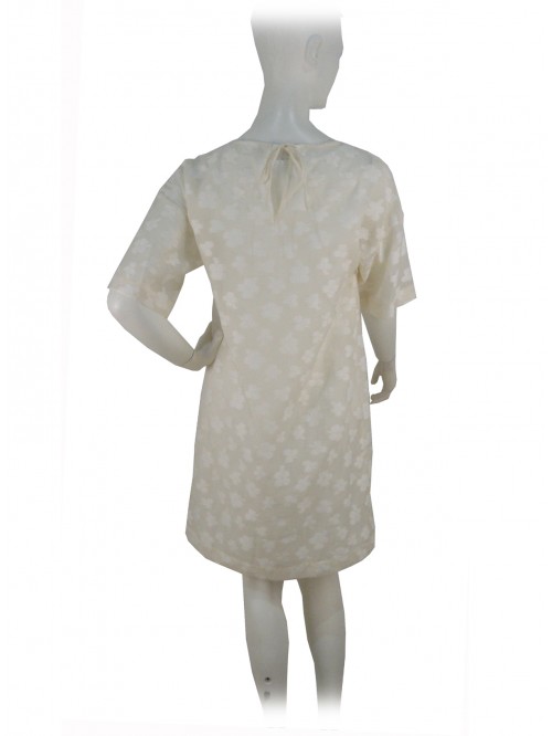 Woman half sleeve dress, fantasy with 3D flowers on color