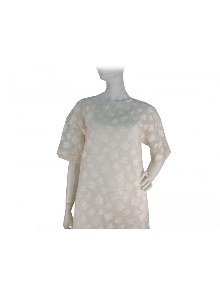 Woman half sleeve dress, fantasy with 3D flowers on color