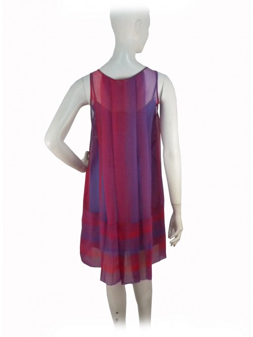 Woman dress wide shoulder, vertical stripes with fading colors