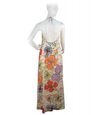 Vestito Donna scollo modello americano, decori fiori e righe 2