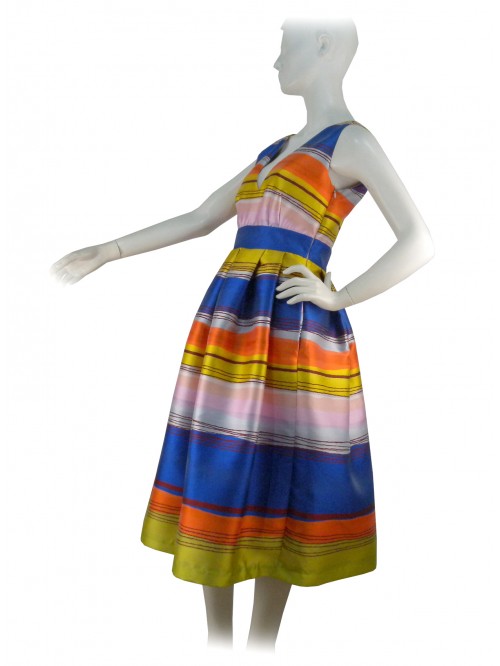 Vestito Donna scollo punta spalla larga, tessuto con fantasia rigata