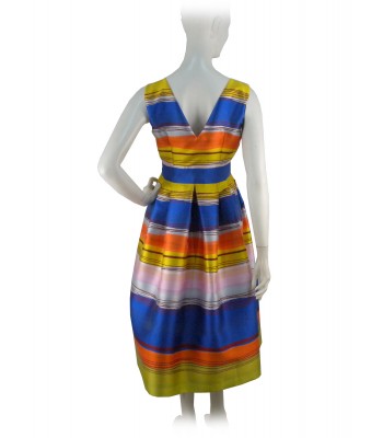 Vestito Donna scollo punta spalla larga, tessuto con fantasia rigata 2