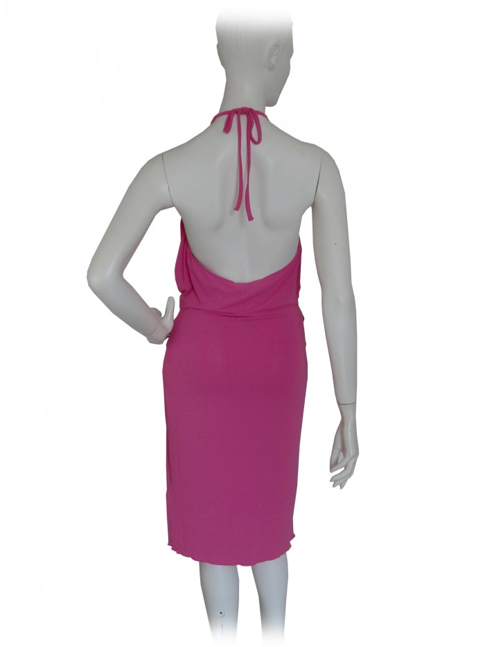 Woman's dress in jersey with a neckline and half-waistline sequins.