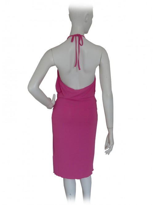 Woman's dress in jersey with a neckline and half-waistline sequins.