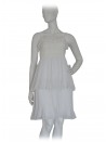 Woman dress with shoulder strap and bodice with pleated flounce.
