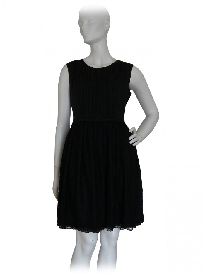 Woman dress with pleated bodice and lace skirt. Woman dress with pleated bodice and lace skirt.