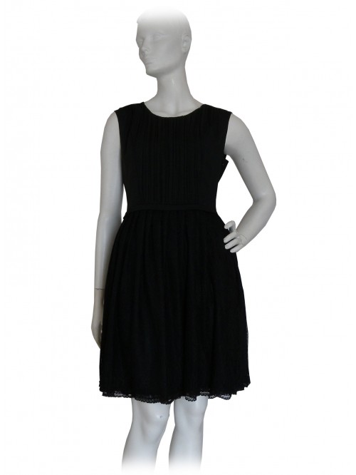 Woman dress with pleated bodice and lace skirt. Woman dress with pleated bodice and lace skirt.