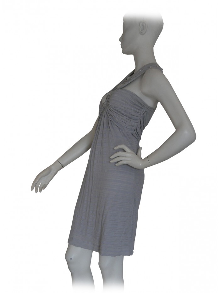Woman dress with jersey braces and decorations with pearl gray stones