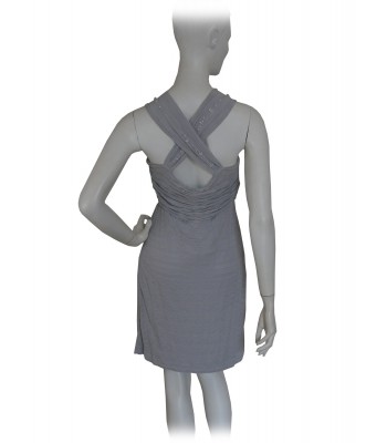 Vestito Donna con bretelle in maglina e decori con pietre grigio perla 2