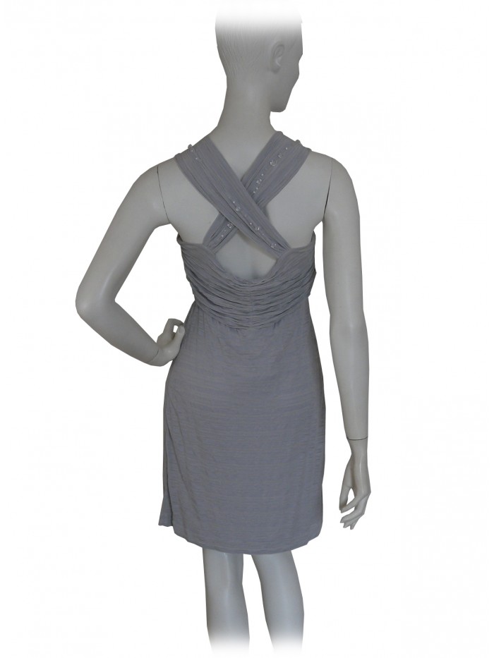 Vestito Donna con bretelle in maglina e decori con pietre grigio perla