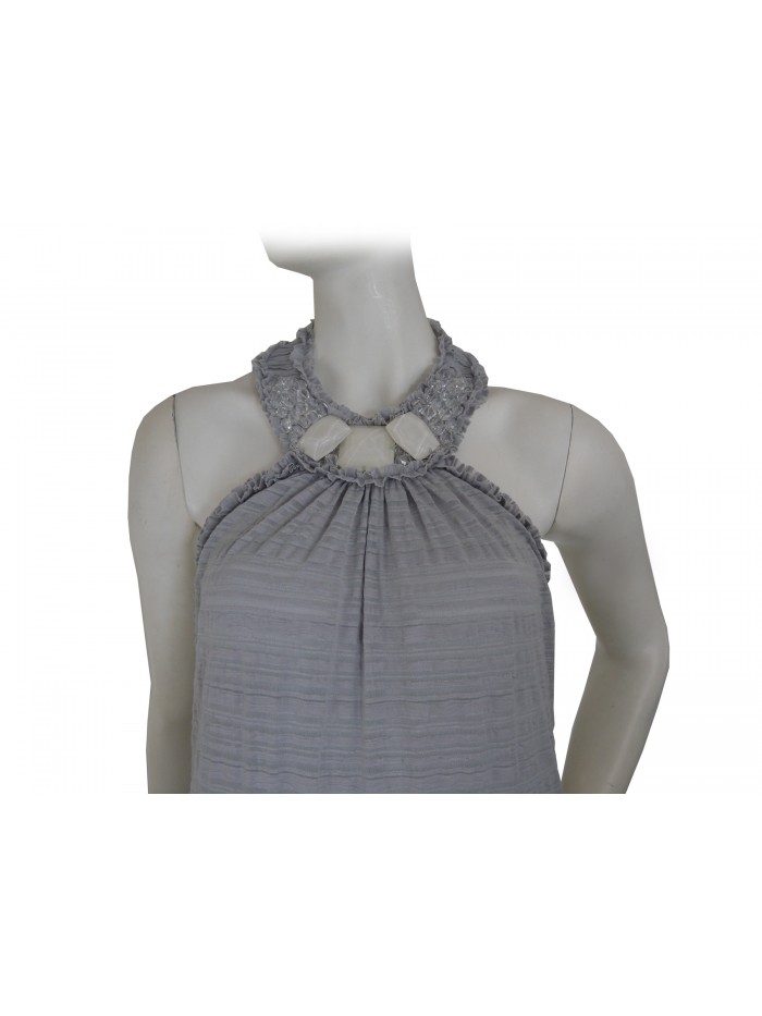 Vestito Donna spalla scoperta con decori pietre bianche e trasparenti.