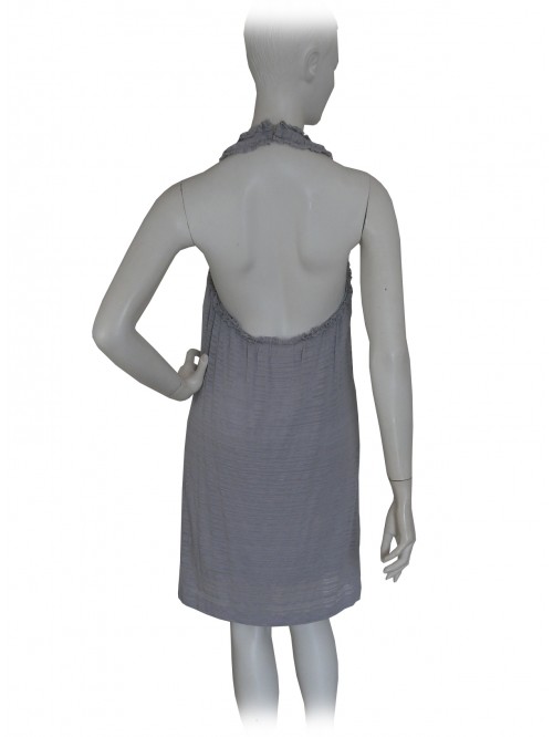 Vestito Donna spalla scoperta con decori pietre bianche e trasparenti.