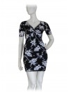 Slim half sleeve woman dress, with rhinestone neckline edging