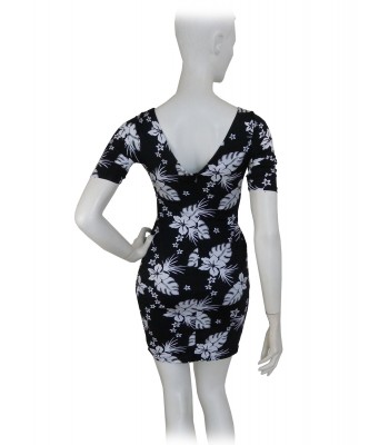 Slim half sleeve woman dress, with rhinestone neckline edging 2