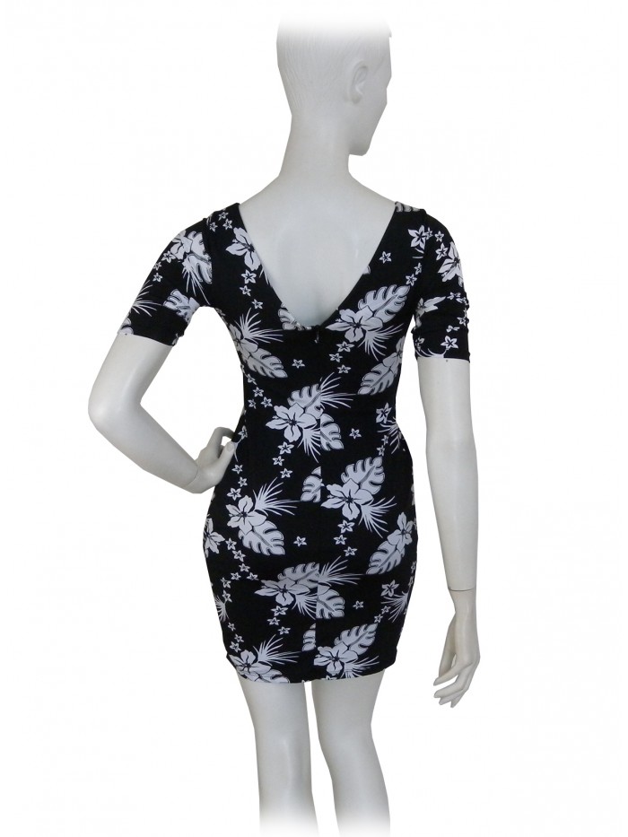 Slim half sleeve woman dress, with rhinestone neckline edging