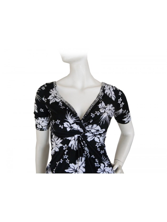 Vestito Donna mezza manica slim, con bordatura scollo strass