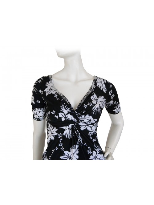 Vestito Donna mezza manica slim, con bordatura scollo strass