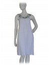 Woman sleeveless dress in jersey, neckline with stone inserts