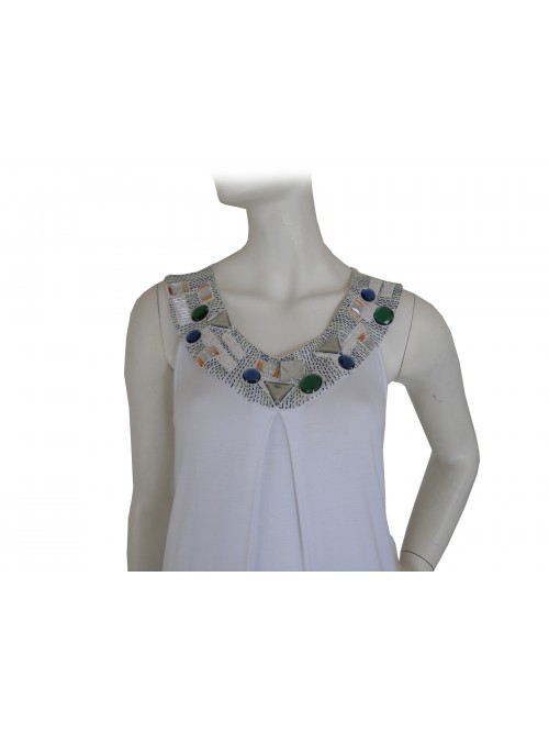 Vestito Donna smanicato in maglina, scollo con inserti in pietre