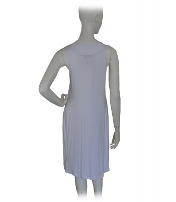 Woman sleeveless dress in jersey, neckline with stone inserts 2