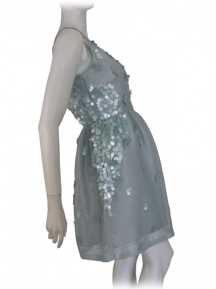 Vestito Donna elegante, giro scollo con inserti in paillettes su tinta