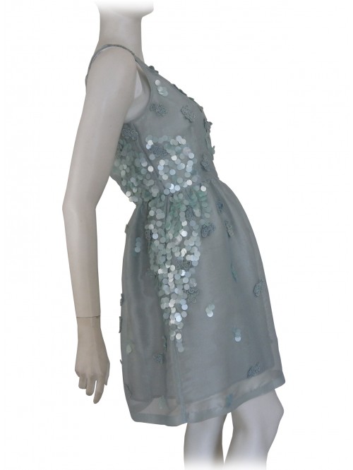 Vestito Donna elegante, giro scollo con inserti in paillettes su tinta