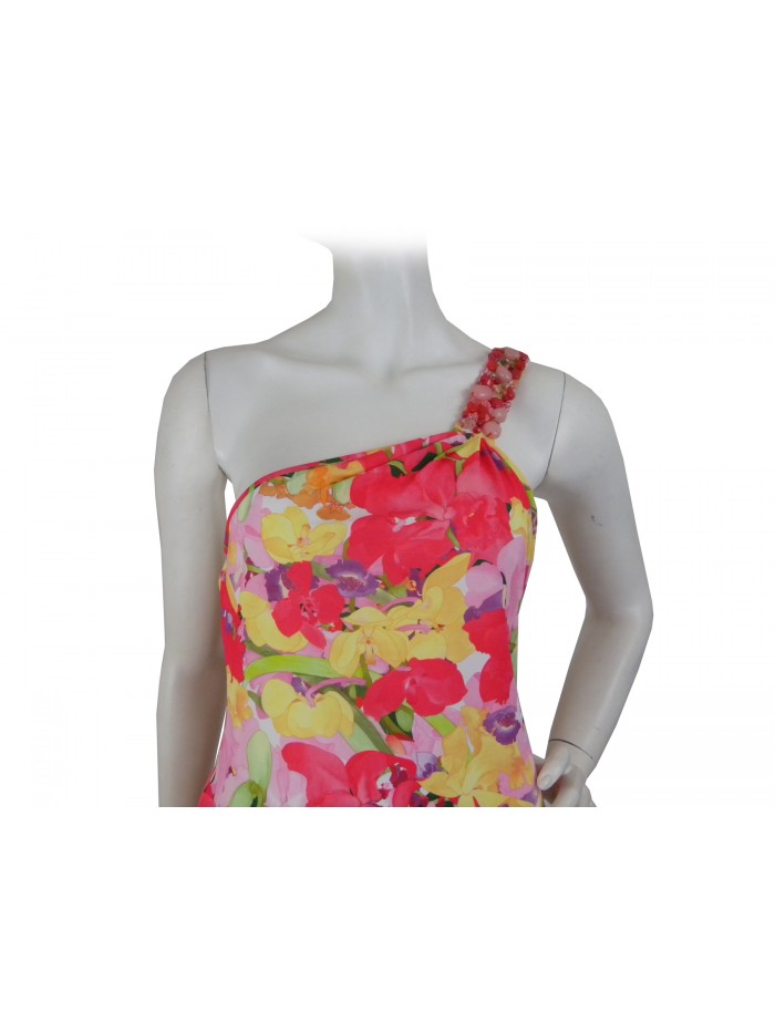 Vestito Donna con bretella monospalla, fantasia floreale con inserti