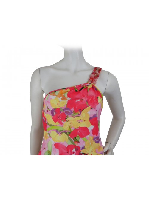 Vestito Donna con bretella monospalla, fantasia floreale con inserti