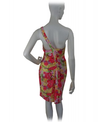 Woman dress with single shoulder strap, floral pattern with inserts 2