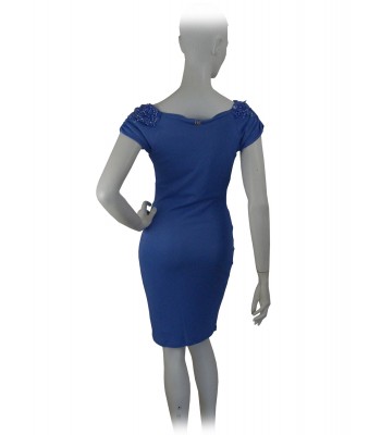 Woman dress with soft neckline, rhinestone inserts and beads  2