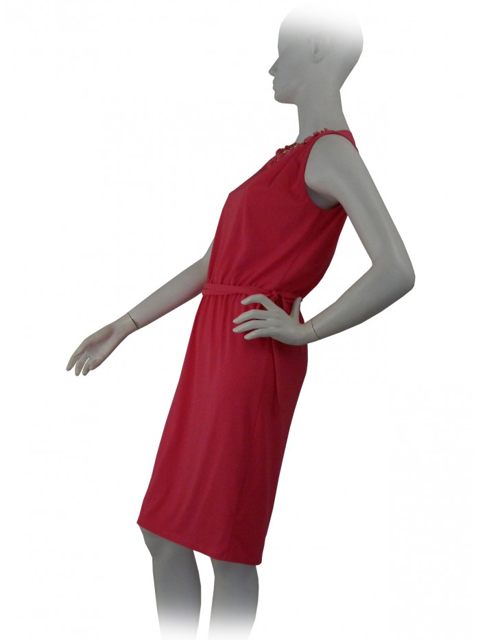 Dress woman sleeveless knit, stone inserts on the neck